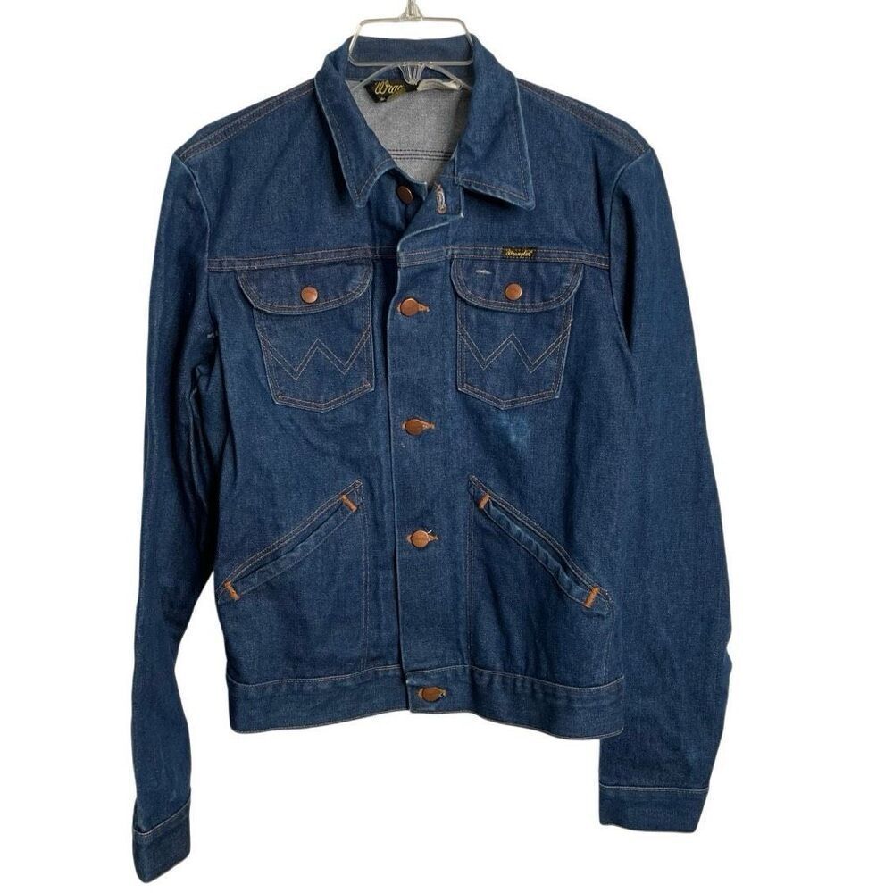 Vtg Wrangler Mens No Fault Sanforized Denim Jacket 36L 14 oz 100% Cotton Rodeo